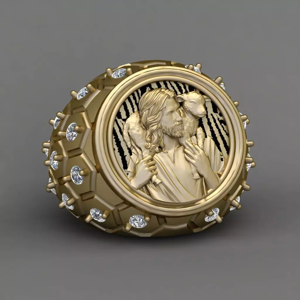 Jesus face Ring 3d print model 3D print model_0