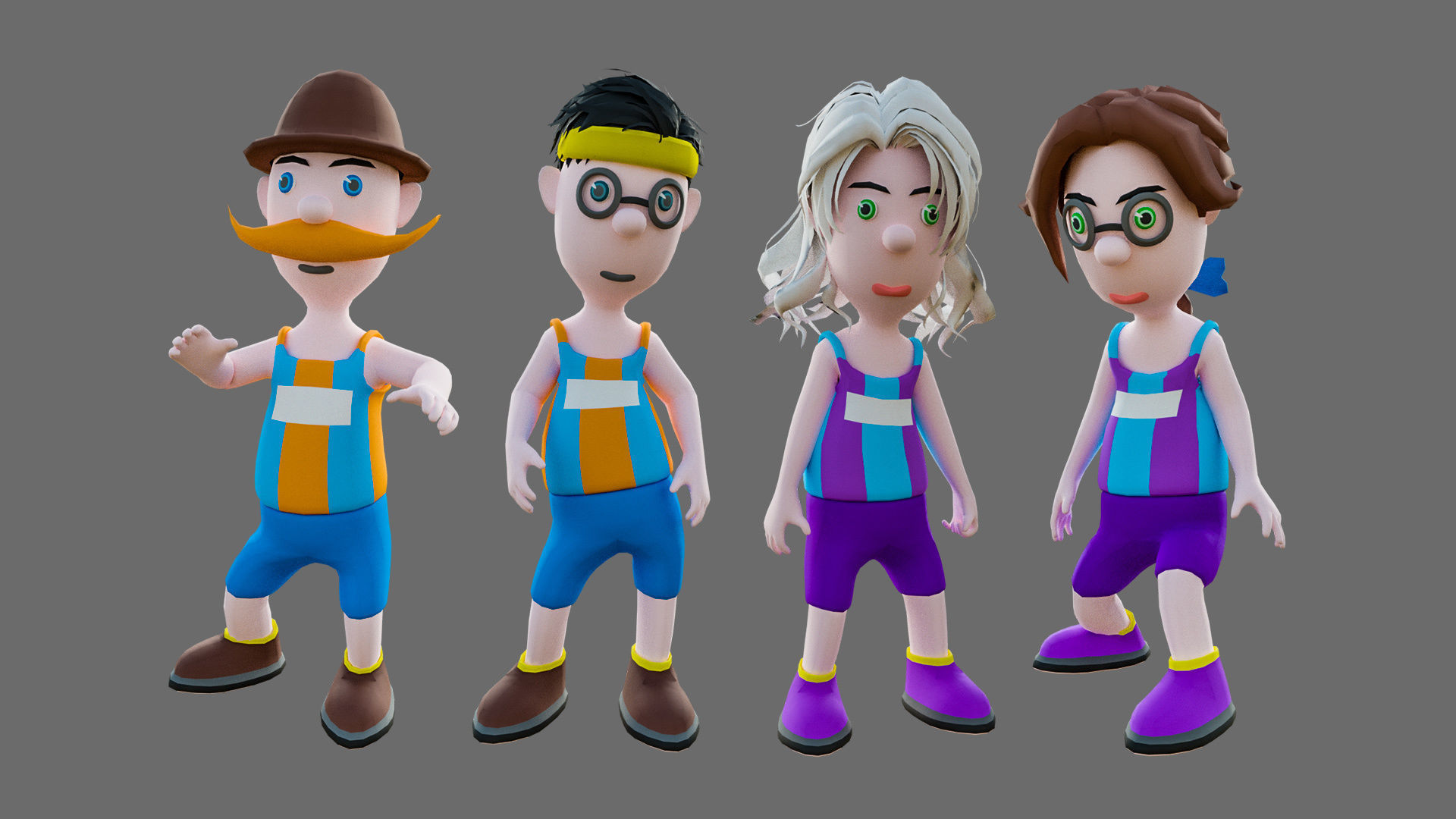 Cartoon characters sports team Low-poly 3D model_4