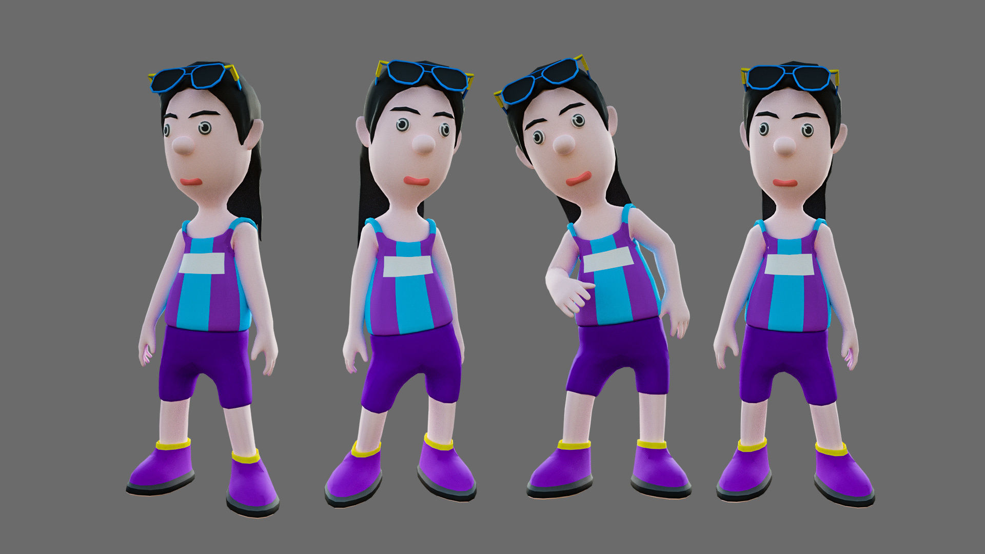 Cartoon characters sports team Low-poly 3D model_14