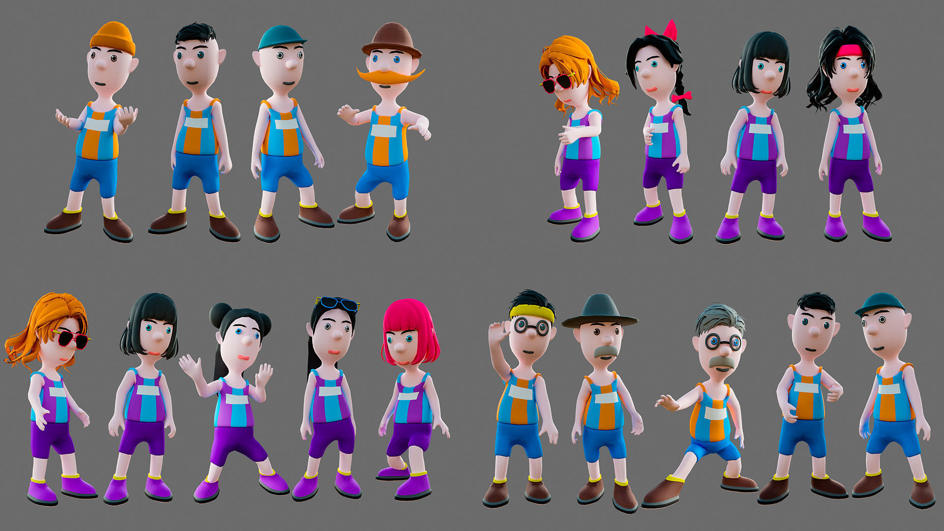 Cartoon characters sports team Low-poly 3D model_22