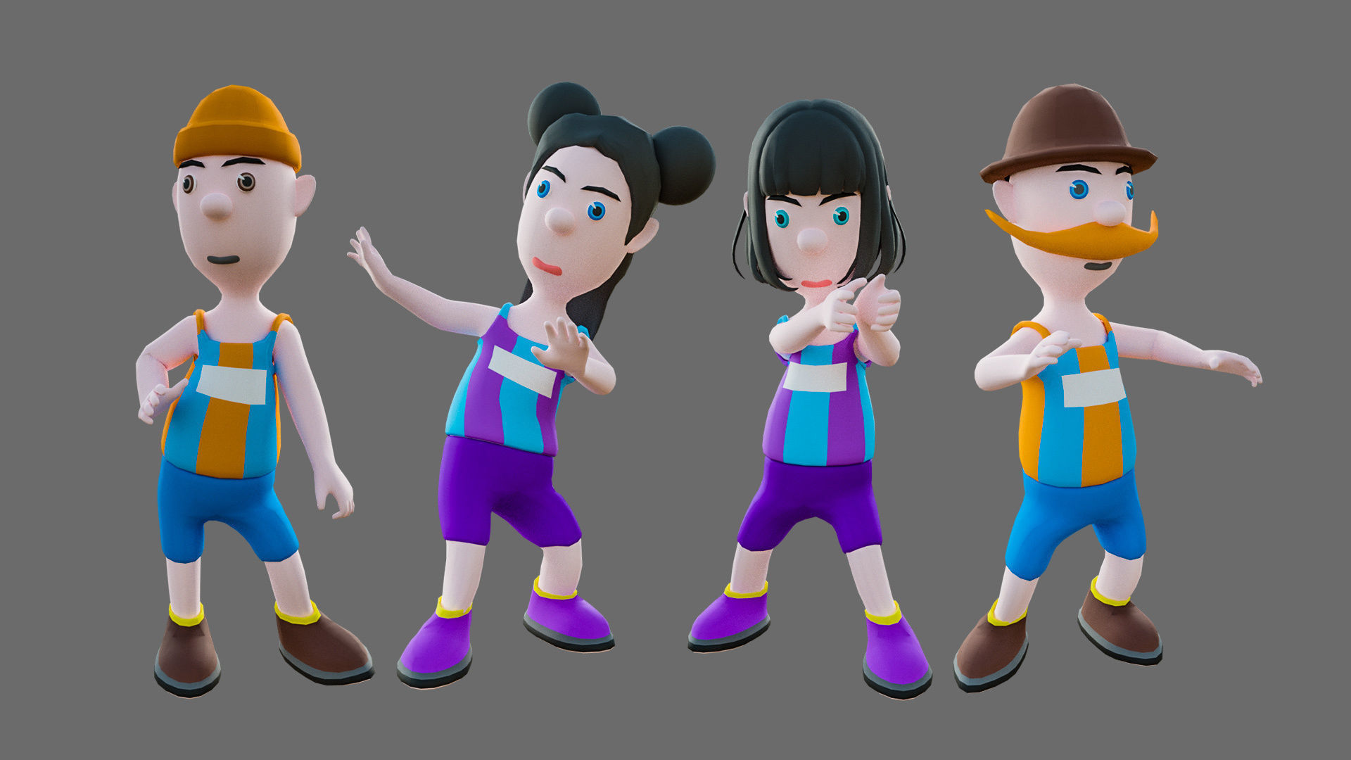 Cartoon characters sports team Low-poly 3D model_10