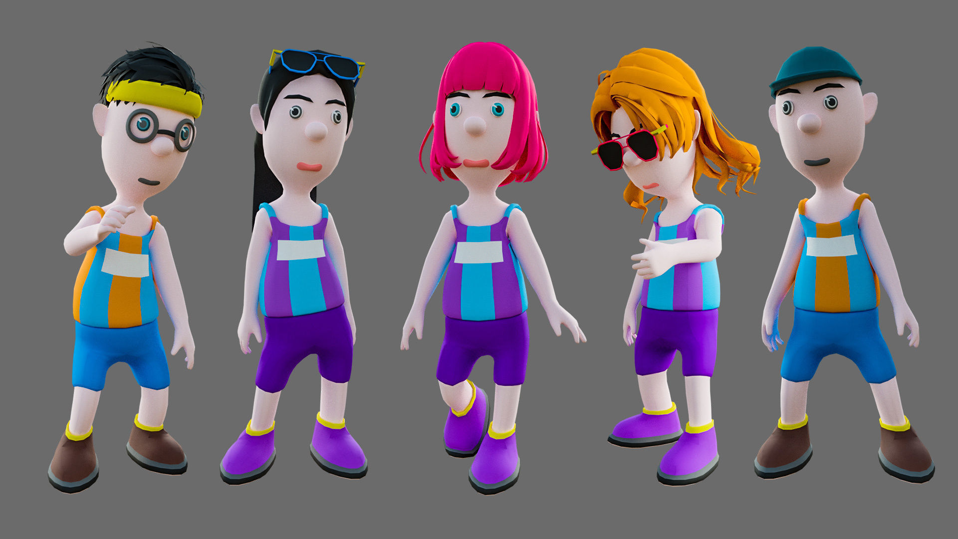 Cartoon characters sports team Low-poly 3D model_19