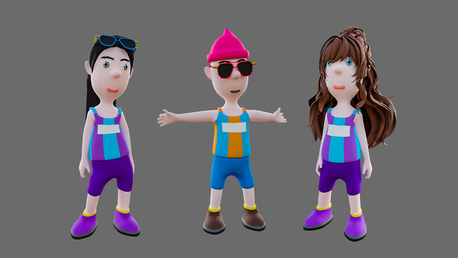 Cartoon characters sports team Low-poly 3D model_5