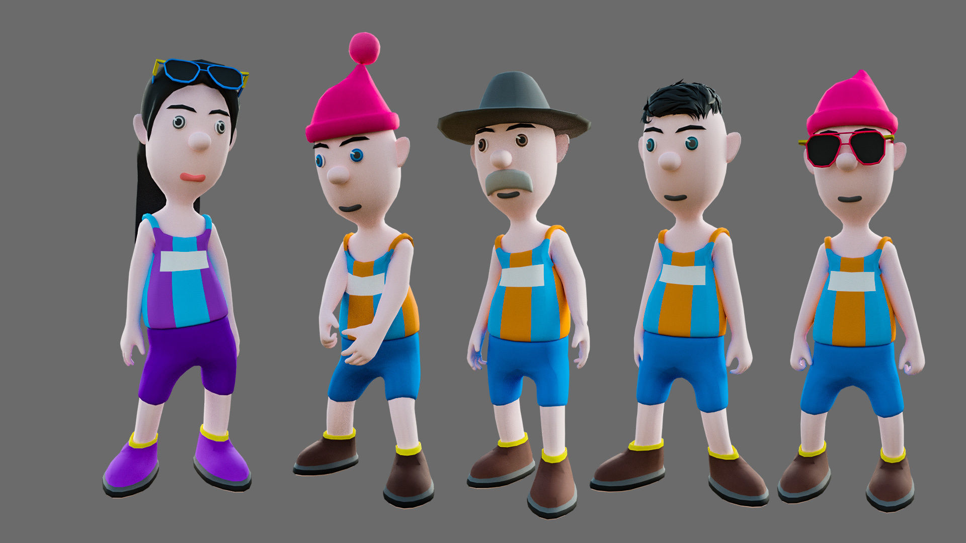 Cartoon characters sports team Low-poly 3D model_13