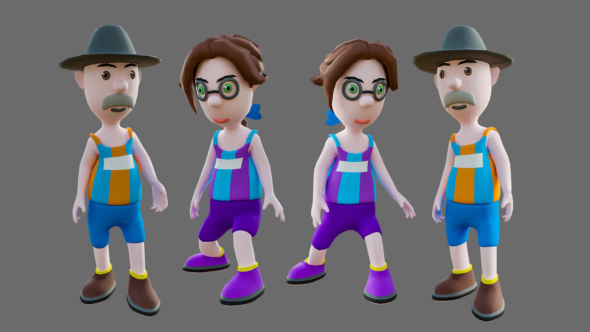 Cartoon characters sports team Low-poly 3D model_16