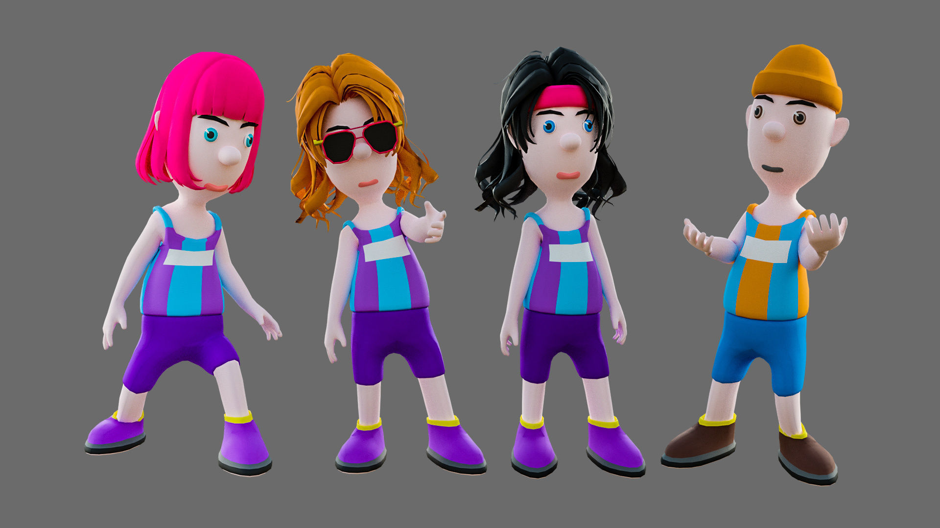 Cartoon characters sports team Low-poly 3D model_12