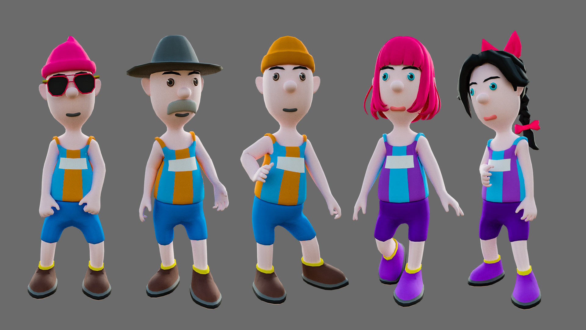 Cartoon characters sports team Low-poly 3D model_6