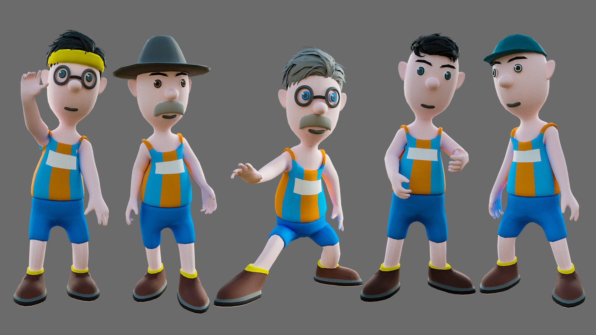 Cartoon characters sports team Low-poly 3D model_8