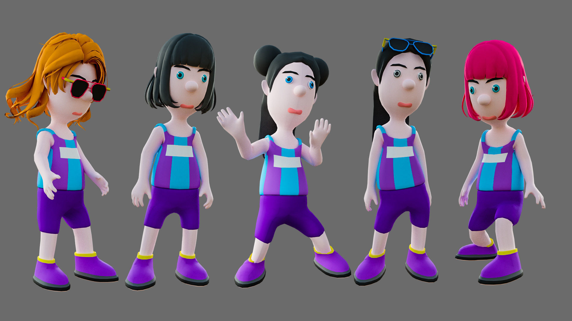 Cartoon characters sports team Low-poly 3D model_7