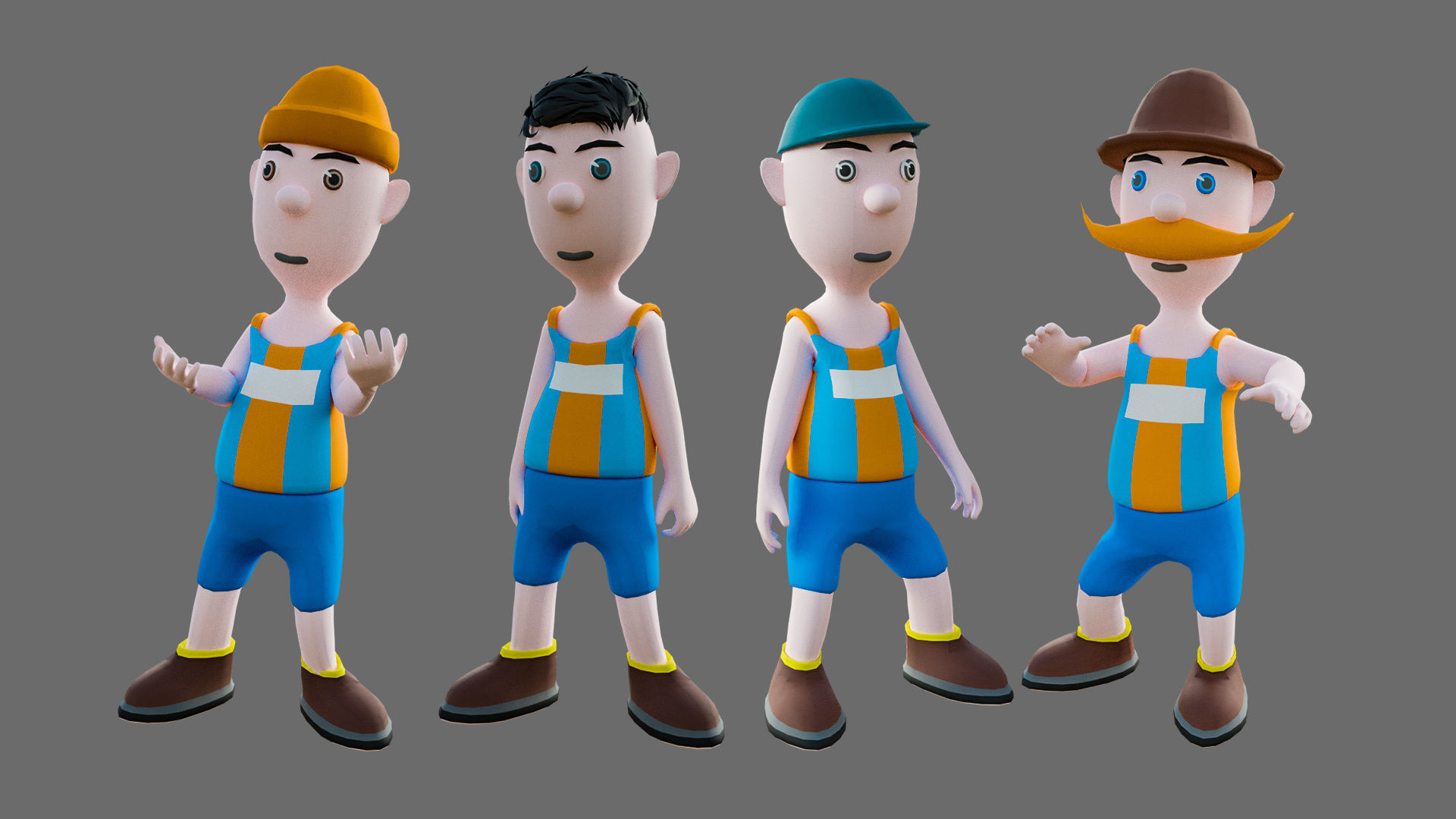 Cartoon characters sports team Low-poly 3D model_2