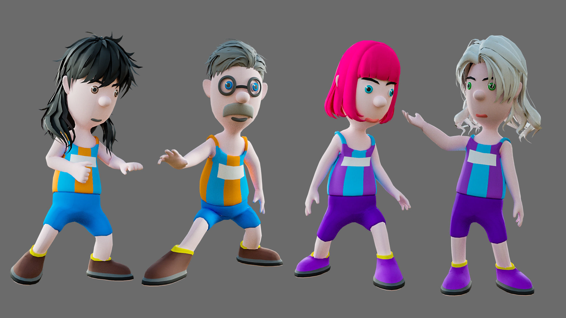 Cartoon characters sports team Low-poly 3D model_17