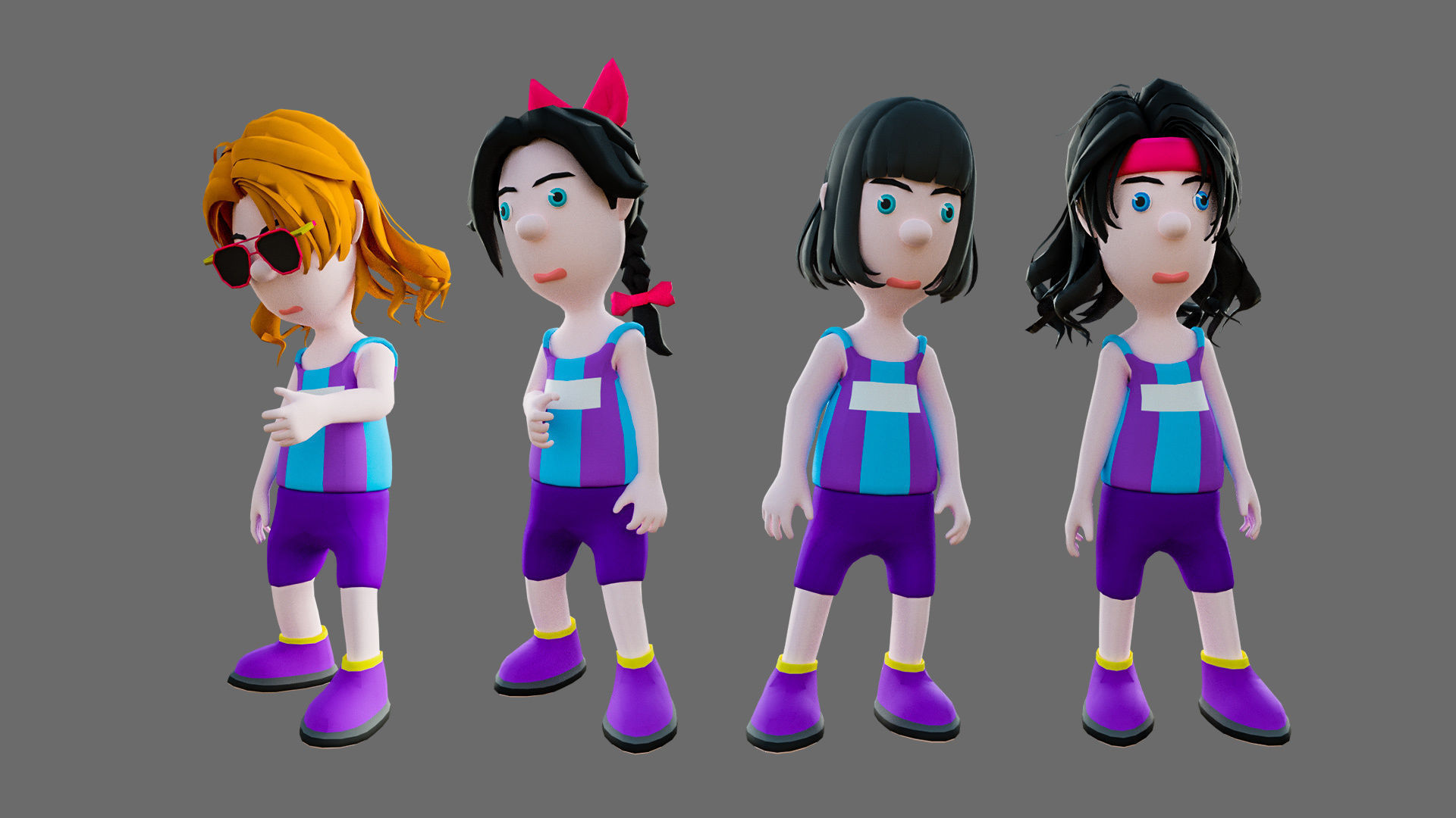 Cartoon characters sports team Low-poly 3D model_3