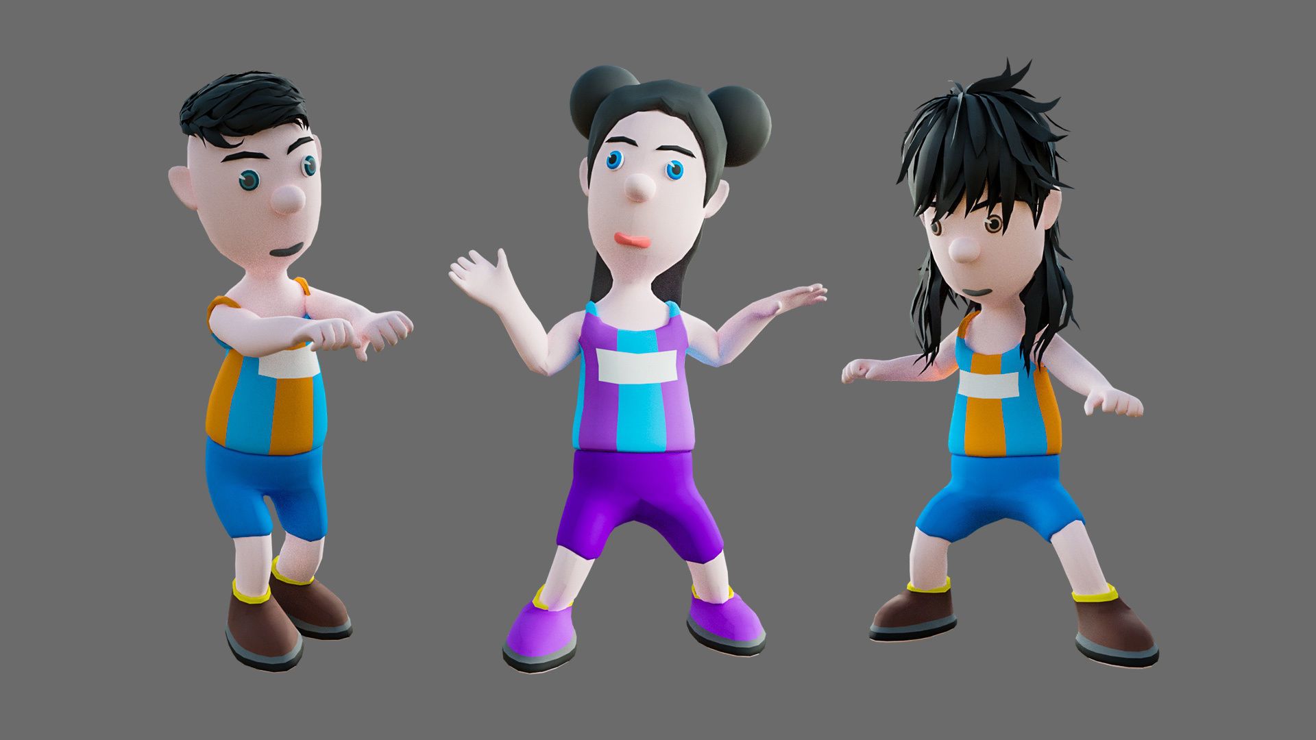 Cartoon characters sports team Low-poly 3D model_11