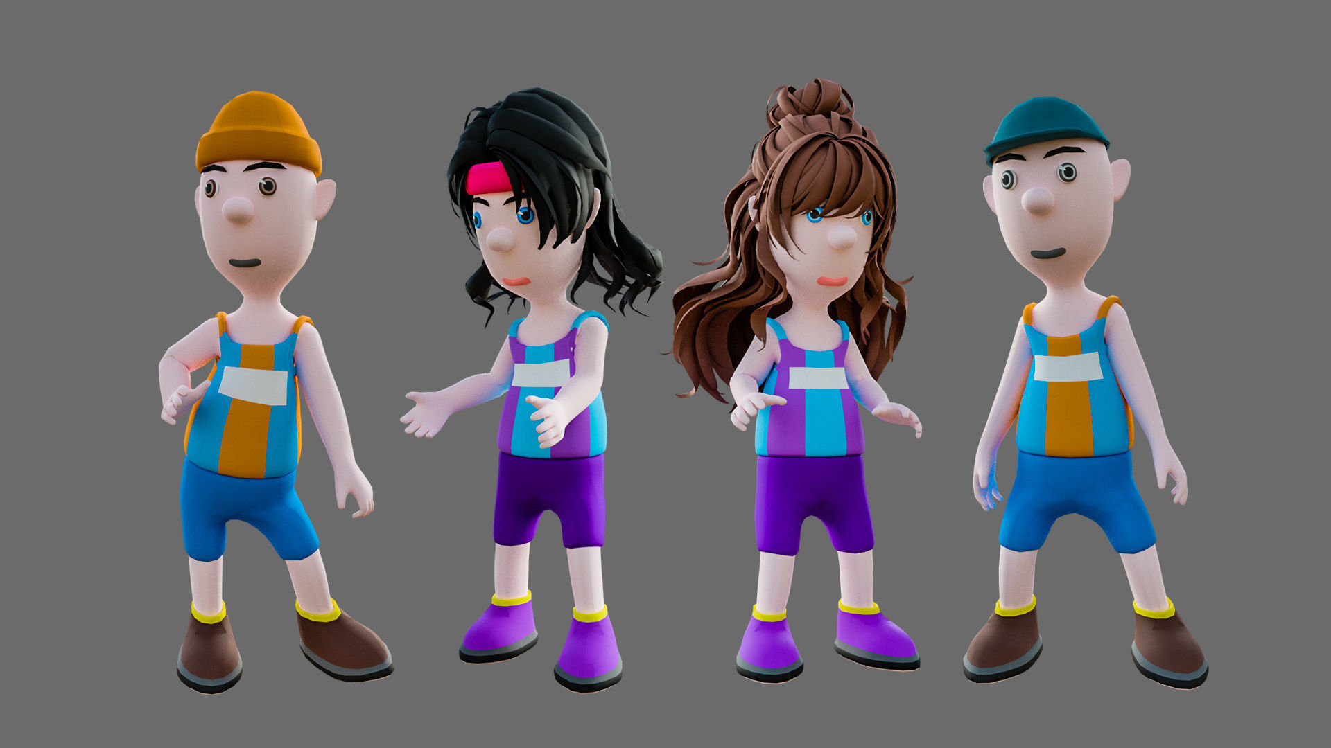 Cartoon characters sports team Low-poly 3D model_18