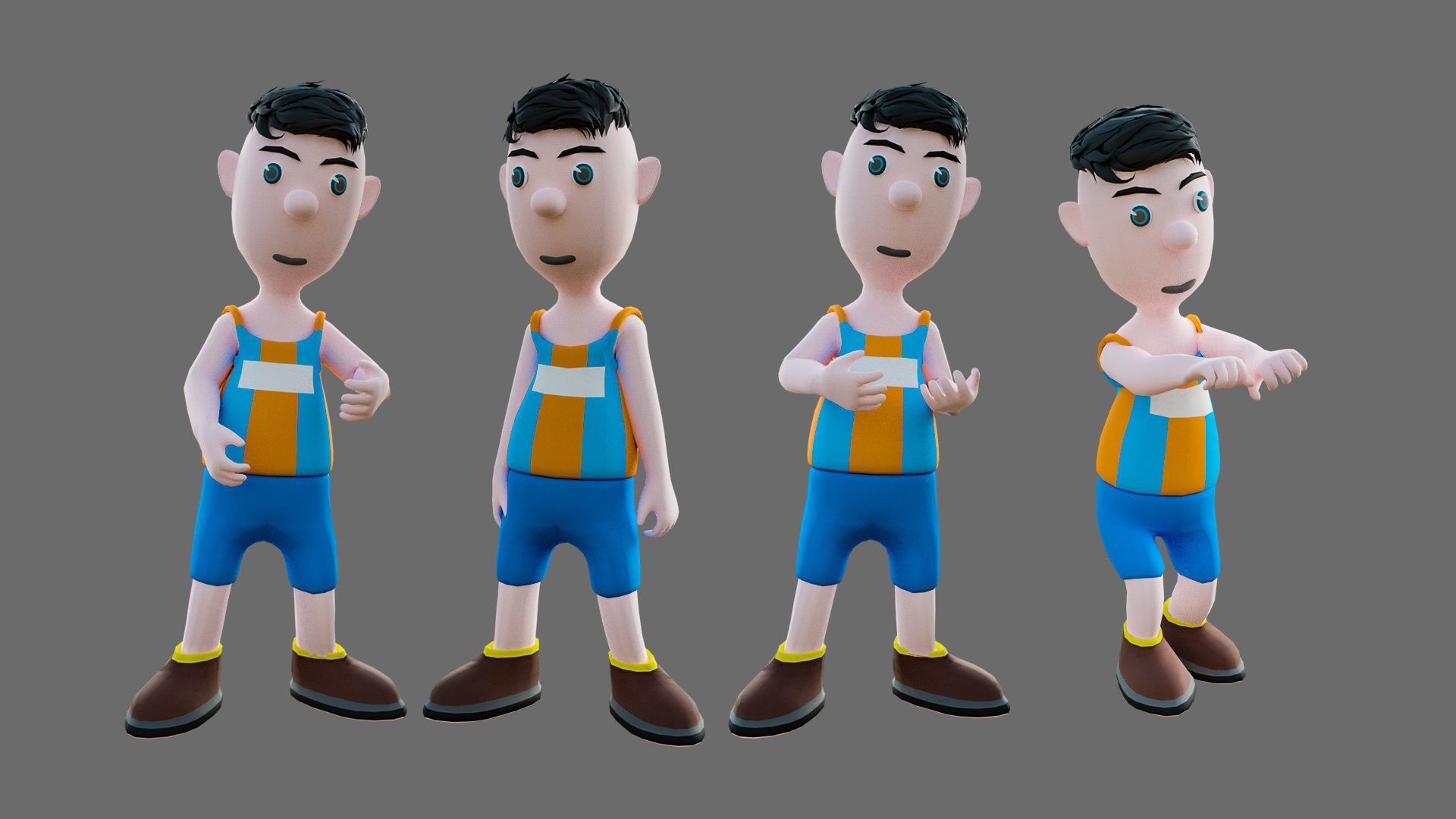 Cartoon characters sports team Low-poly 3D model_15
