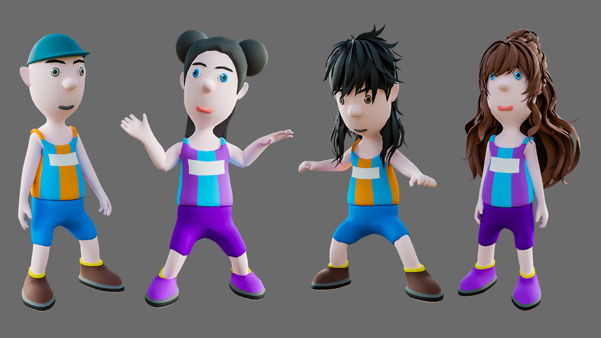 Cartoon characters sports team Low-poly 3D model_9