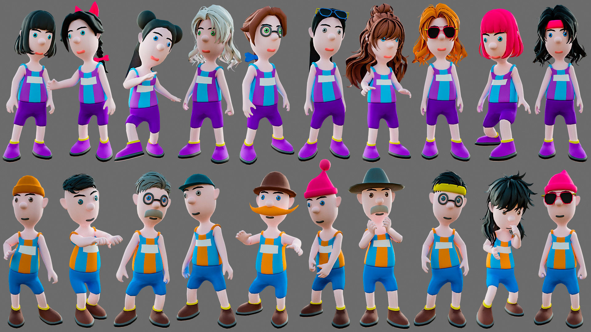 Cartoon characters sports team Low-poly 3D model_23