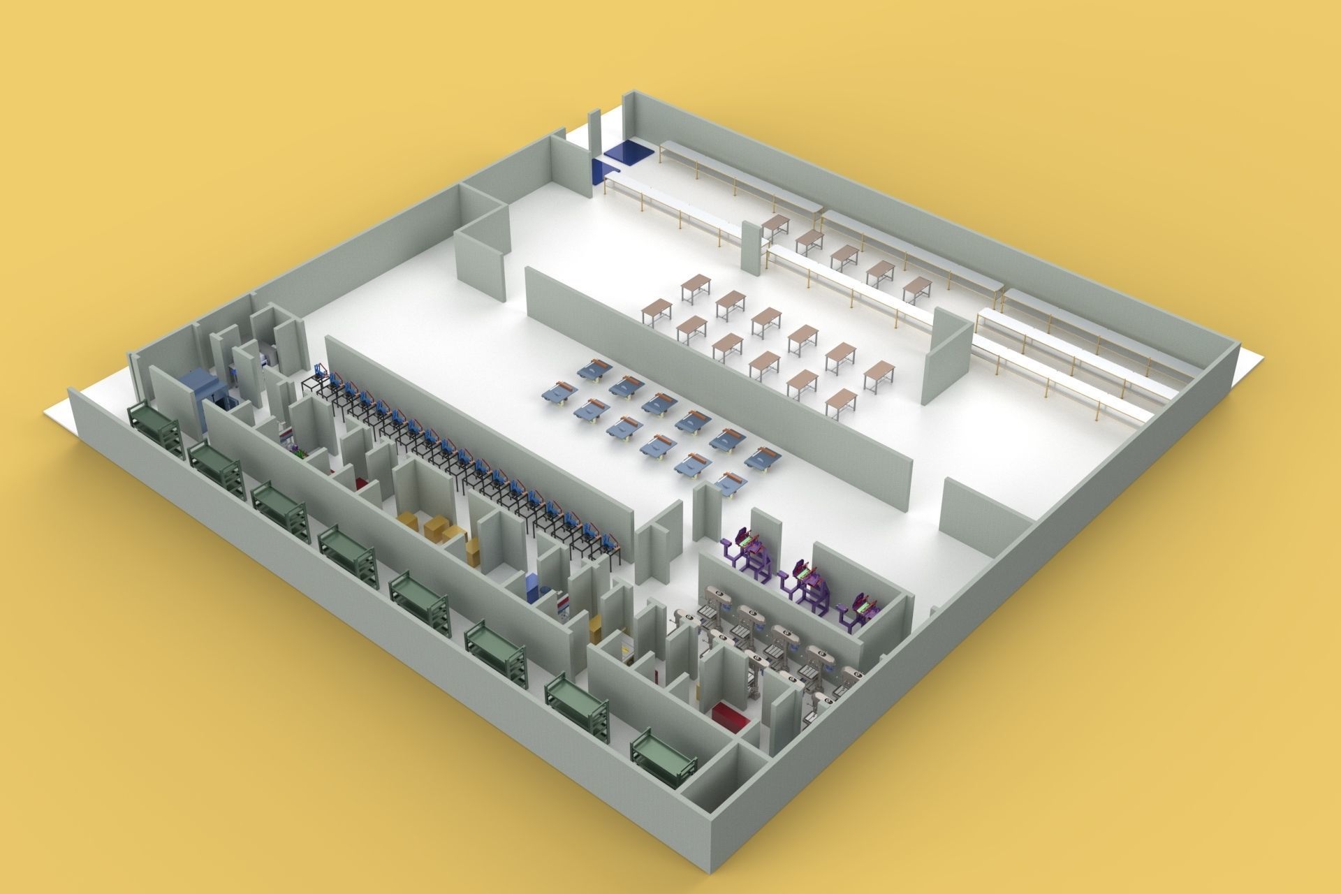 ASSEMBLING WORKSHOP FACTORY INDUSTRIAL FLOOR PLAN PRODUCTION 3D model_11