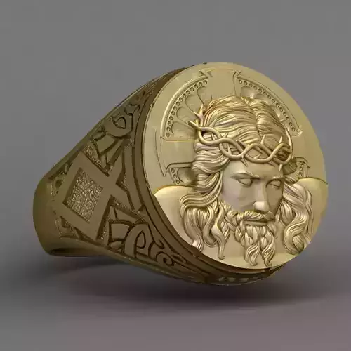 Jesus head Gold Ring 3d print model