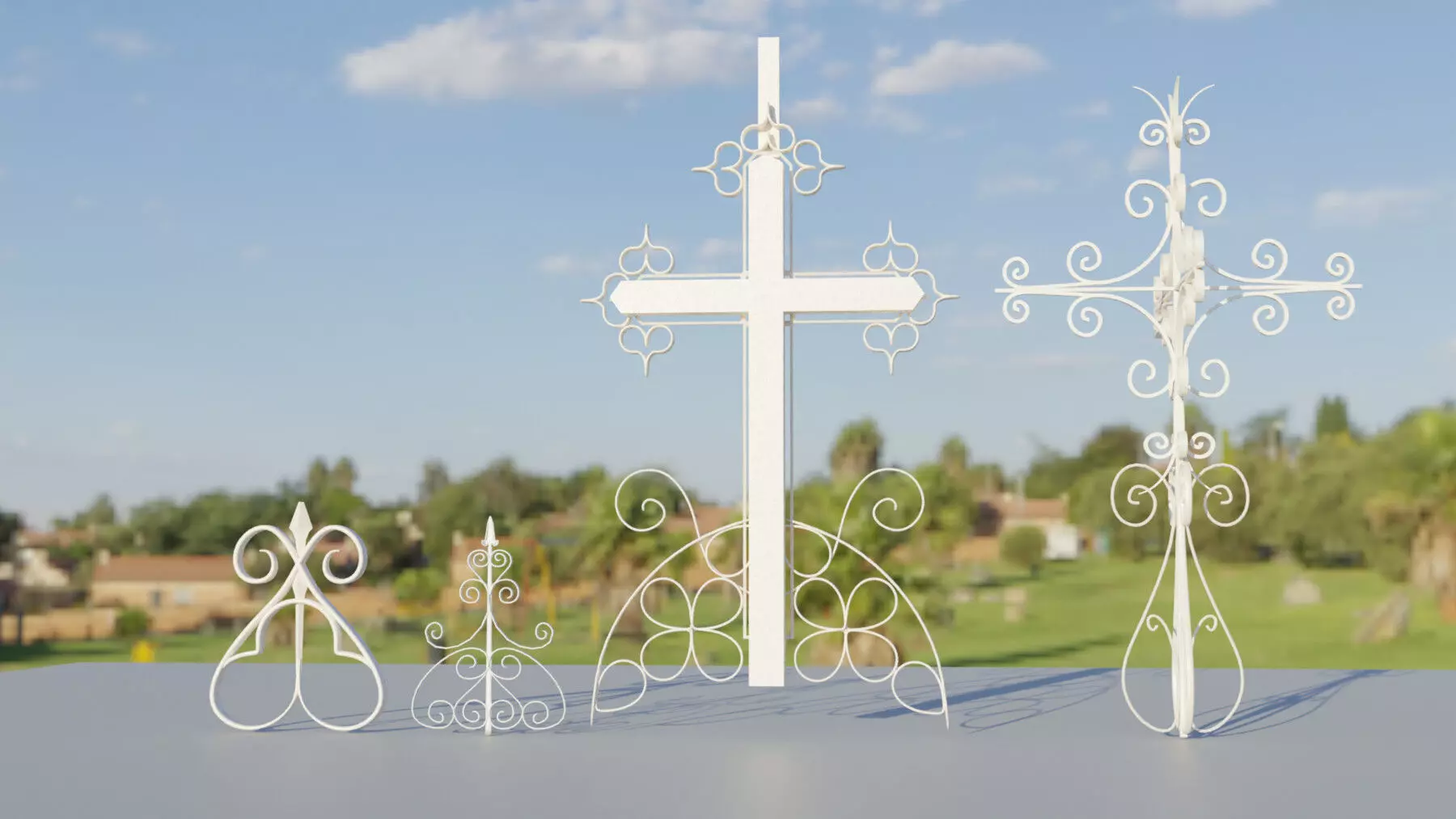 Gothic Ornaments - Crosses and Fence Tops Low-poly 3D model