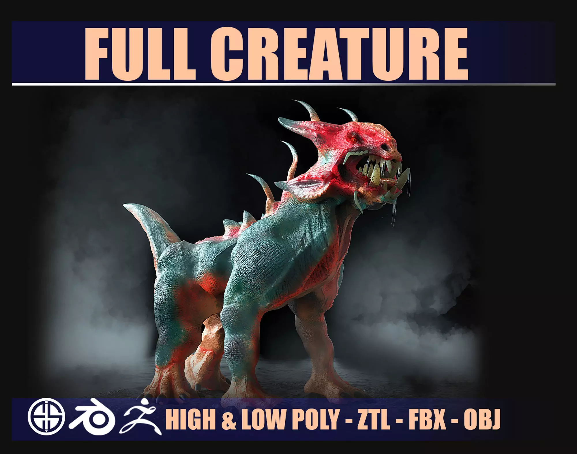 Creature-Dog Full 3D model -Animal-Zbrush-Blender Free low-poly 3D model