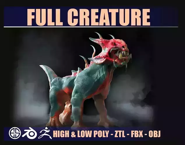 Creature-Dog Full 3D model -Animal-Zbrush-Blender  Free low-poly 3D model