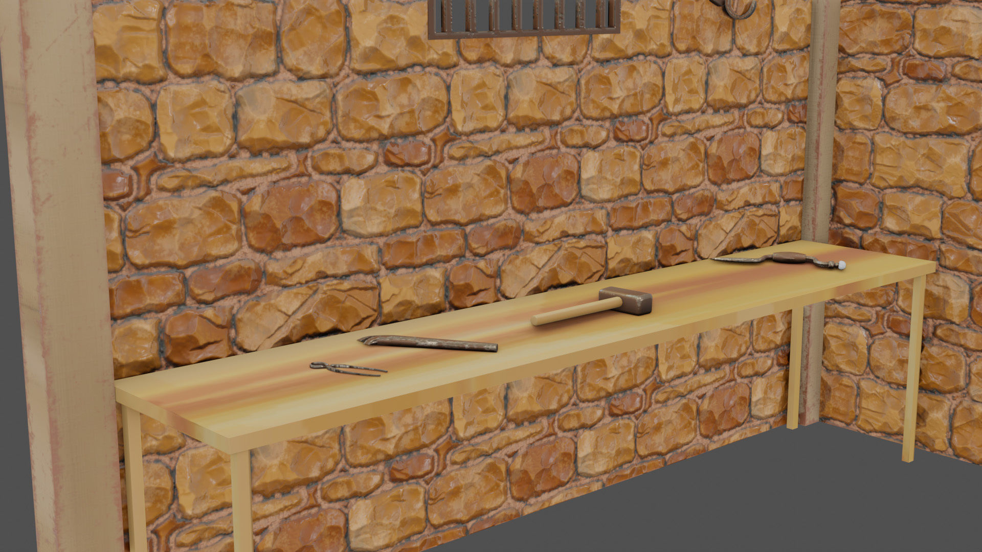 Stylized medieval carpenter workshop Low-poly 3D model_3