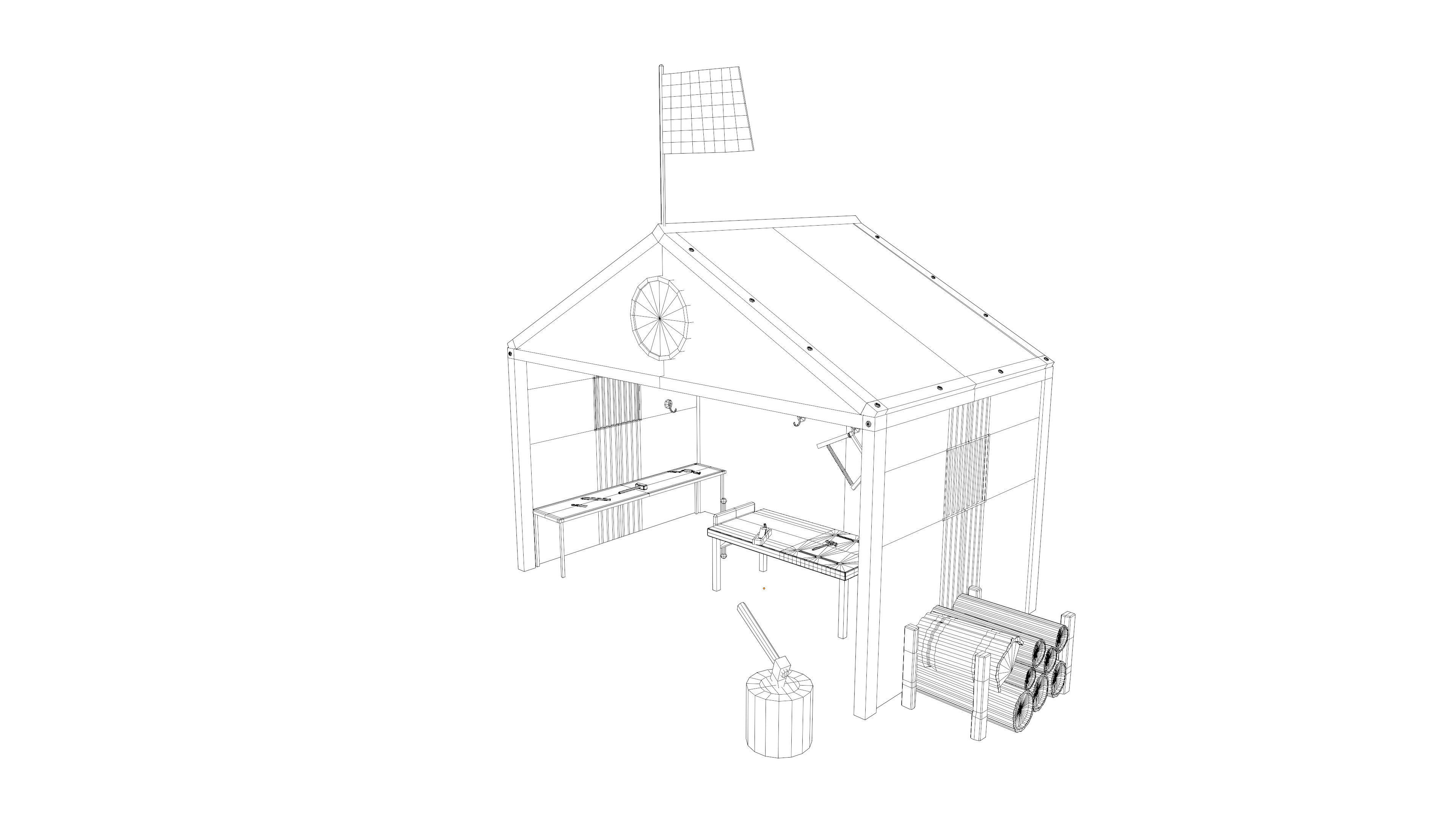 Stylized medieval carpenter workshop Low-poly 3D model_6