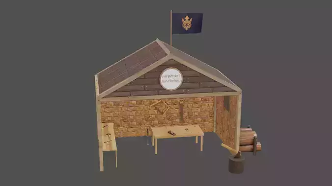 Stylized medieval carpenter workshop Low-poly 3D model