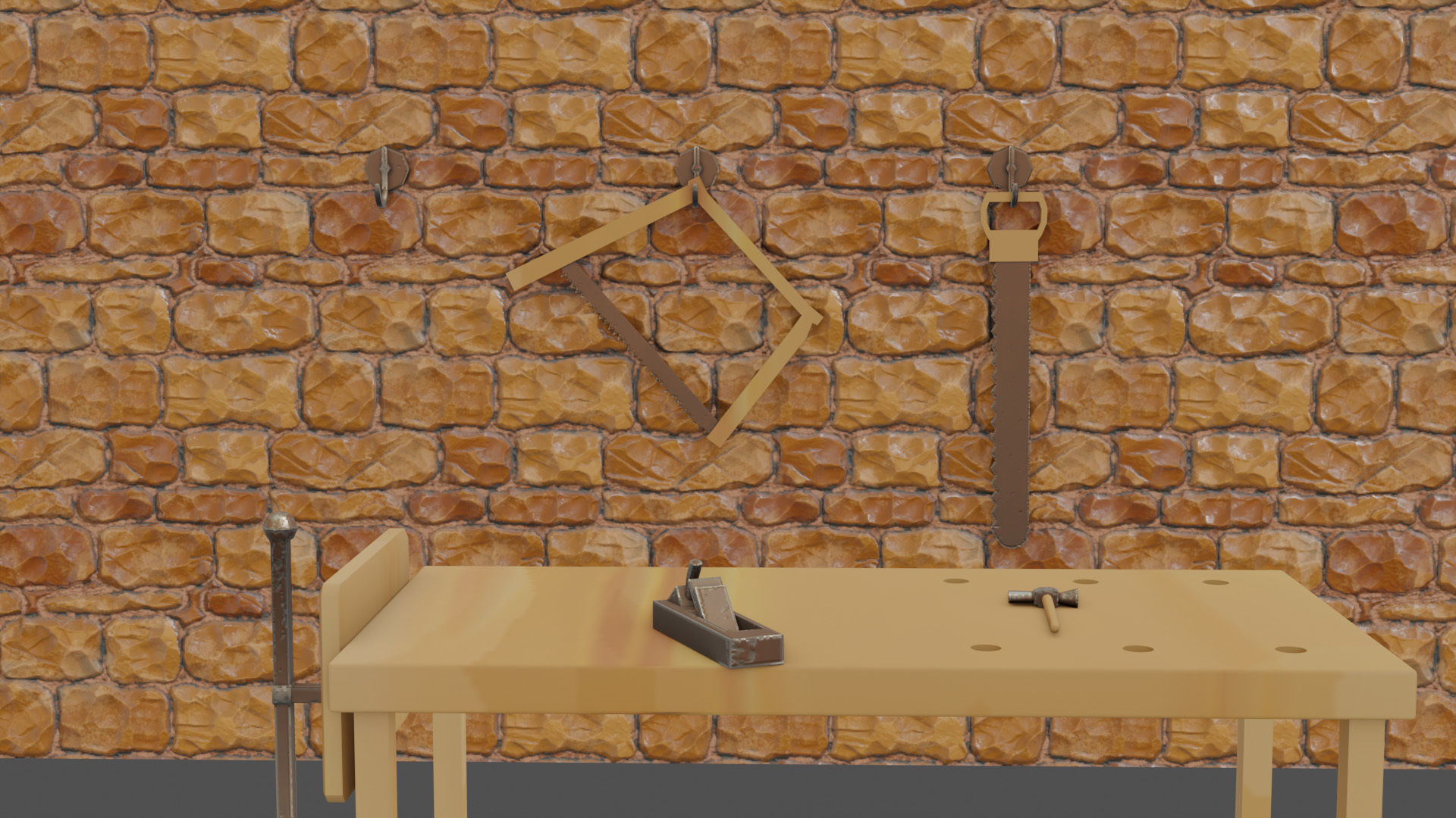 Stylized medieval carpenter workshop Low-poly 3D model_4