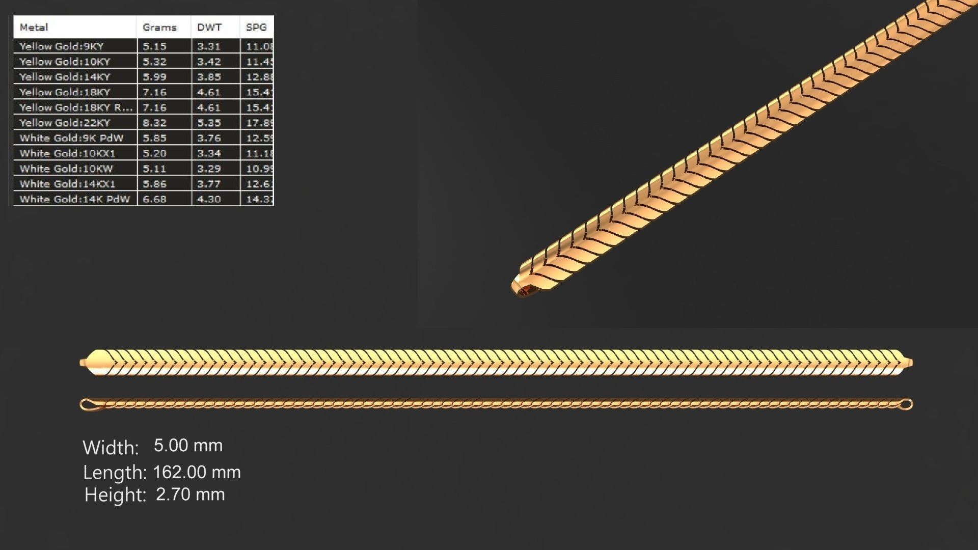 Gold Chain Bracelet 3D print model_3