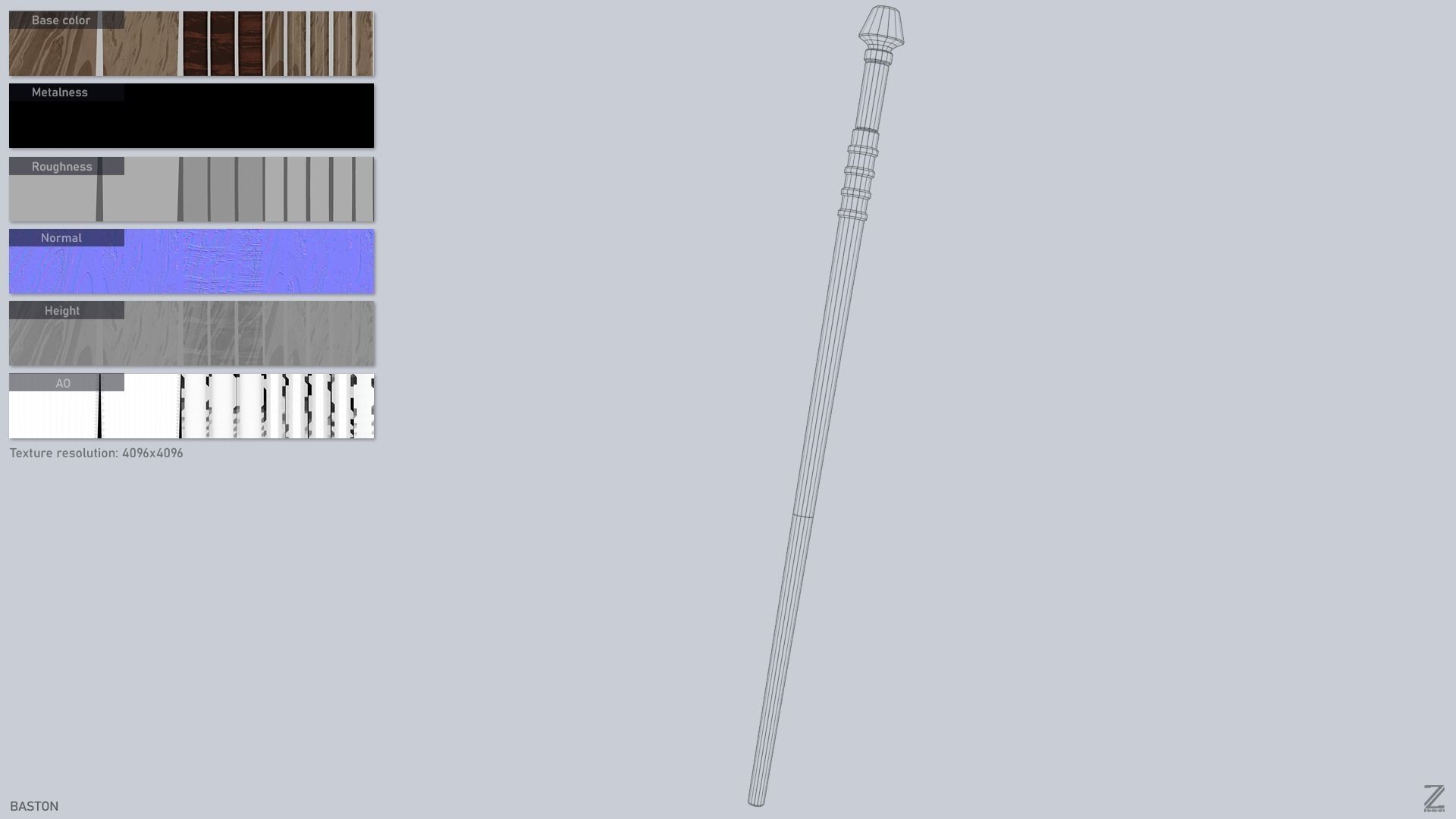 Baston Low-poly 3D model_3