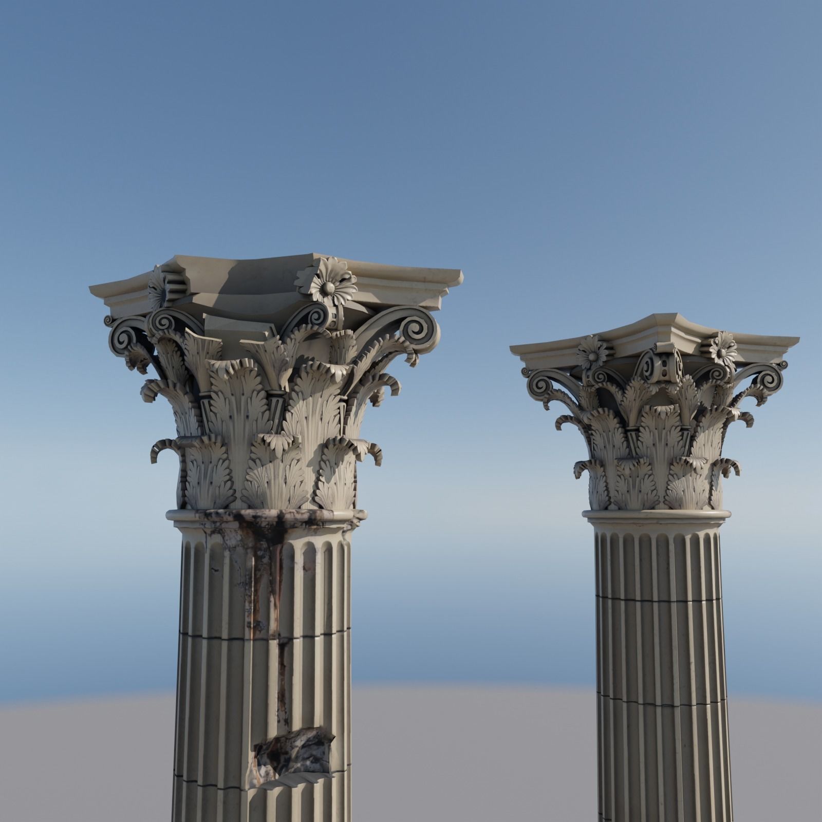 Column corinthian order damaged dirty and clean Low-poly 3D model_1