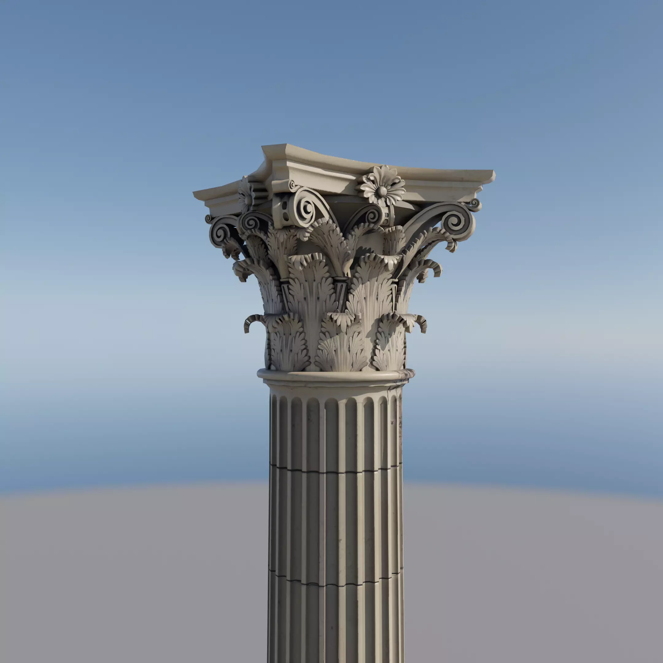 Column corinthian order damaged dirty and clean Low-poly 3D model_0