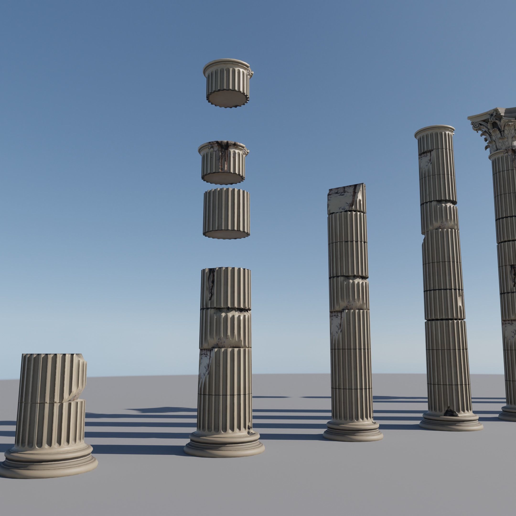 Column corinthian order damaged dirty and clean Low-poly 3D model_4