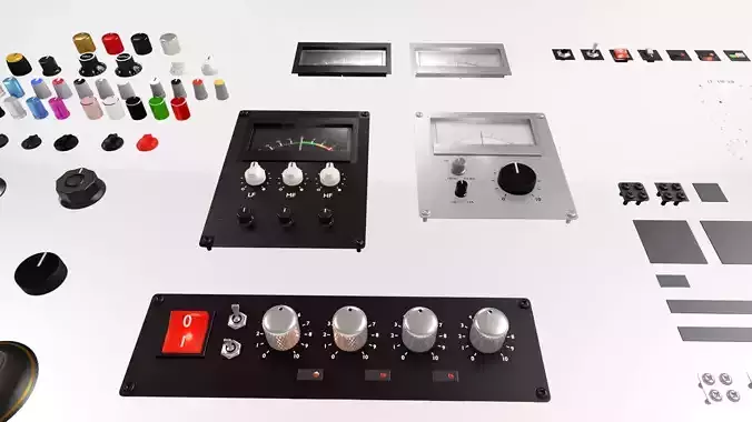 Modular 3D audio amp knobs meters and switches Blender LTS 2024 3D model