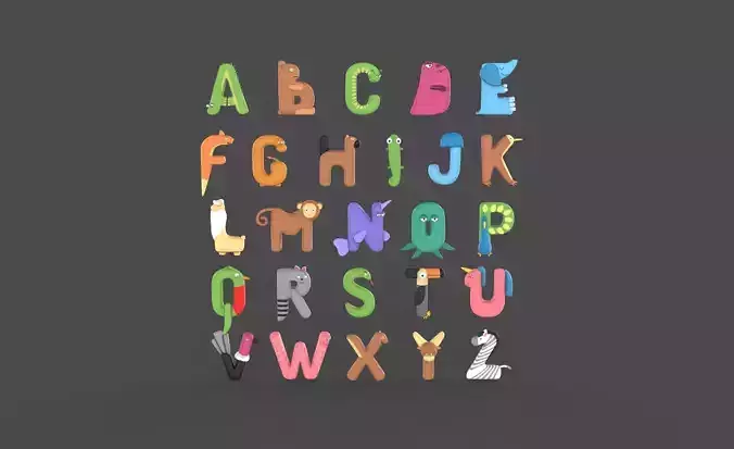 Cartoon Animal Alphabet v008 Low-poly 3D model