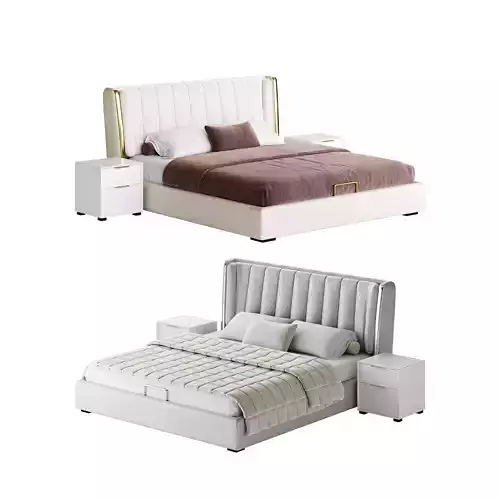 Beige Upholstered Wingback Modern bed I 3D model