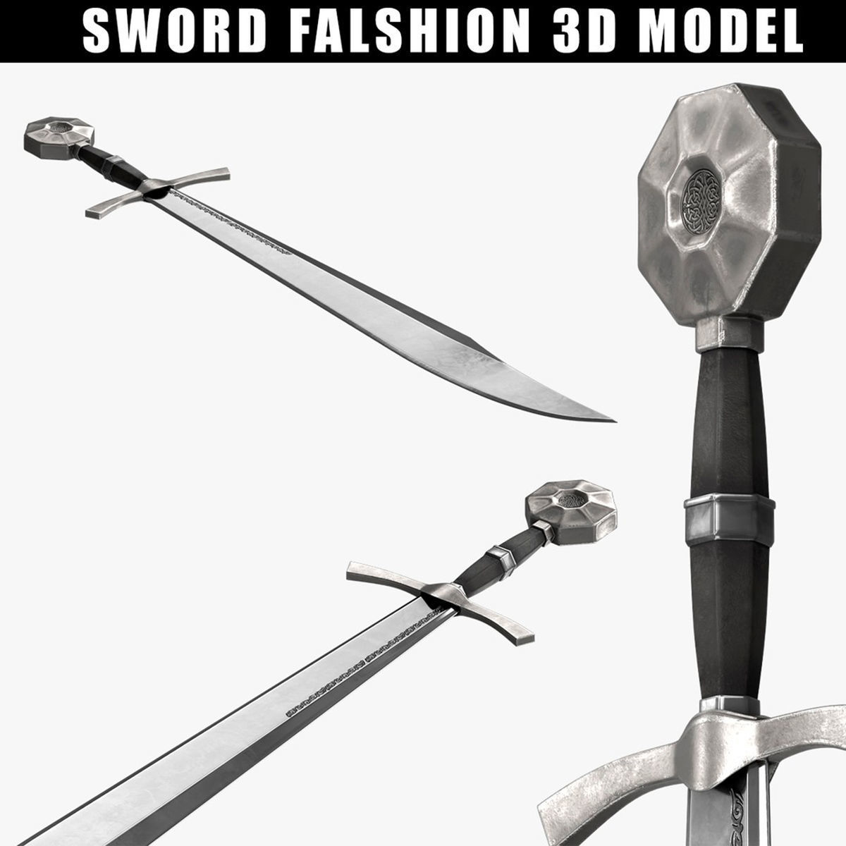 Realistic Sword Falshion Low-poly 3D model_6