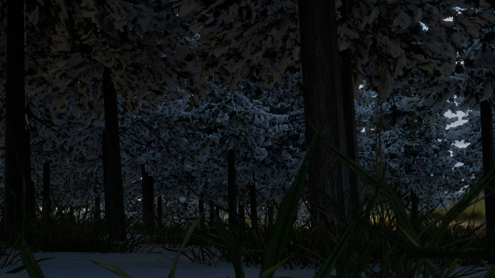 Serene snowy scene with moon for day and night Low-poly 3D model_4