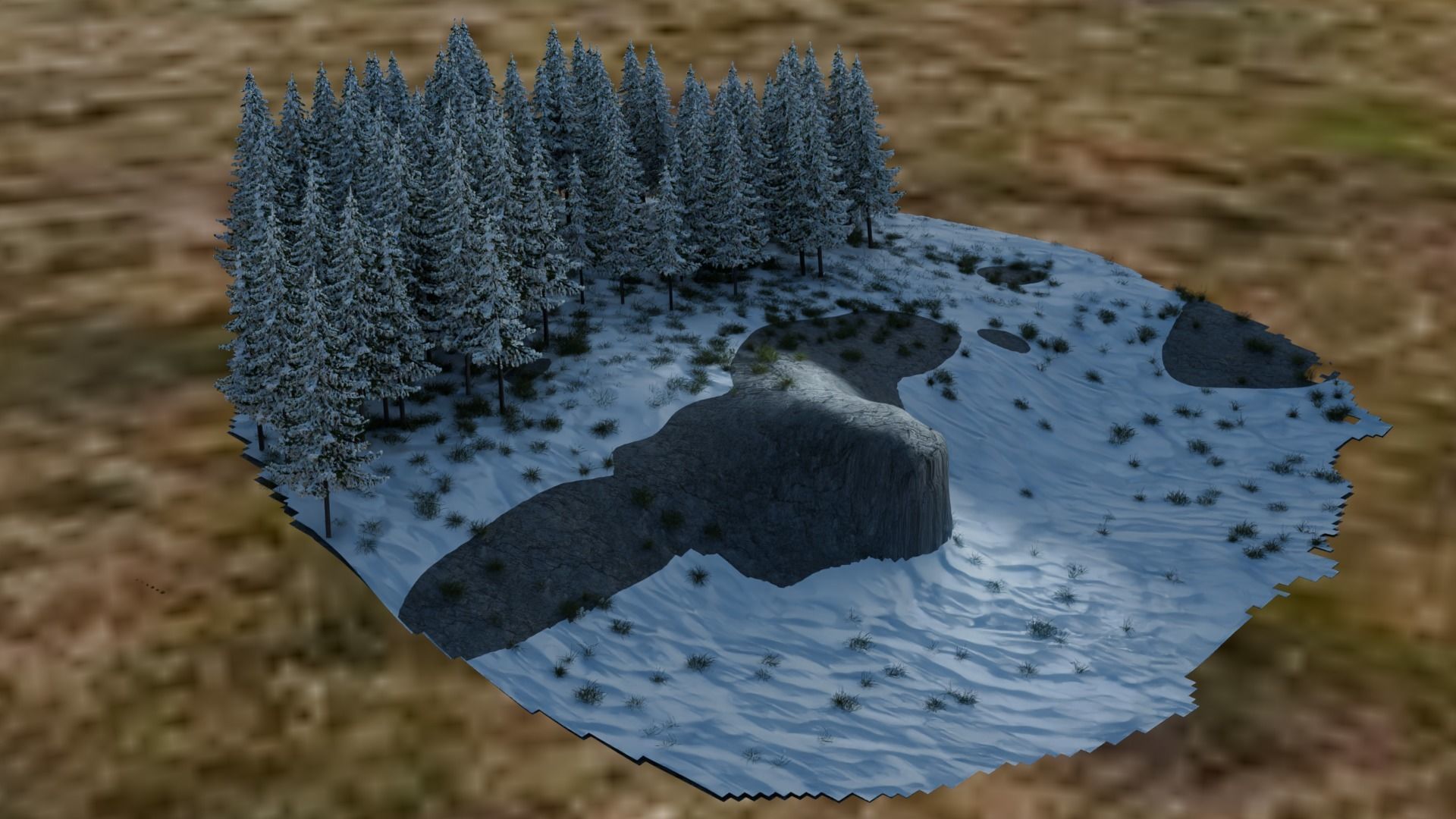 Serene snowy scene with moon for day and night Low-poly 3D model_3