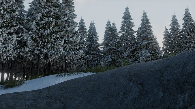 Serene snowy scene with moon for day and night Low-poly 3D model