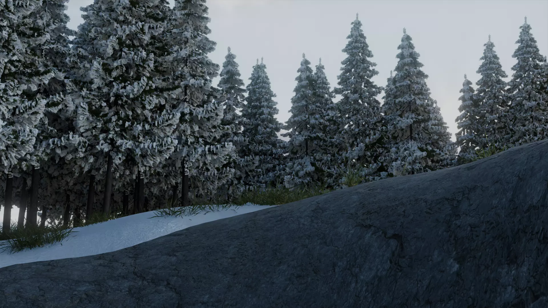Serene snowy scene with moon for day and night Low-poly 3D model_0
