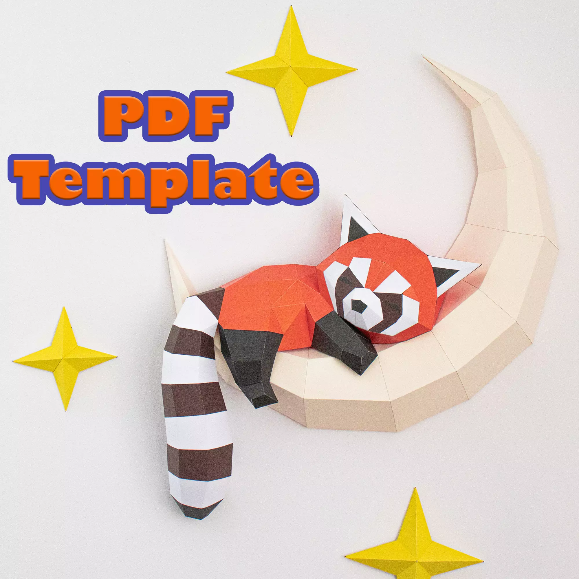 Red panda on the moon PDF template pepakura papercraft origami 3D model