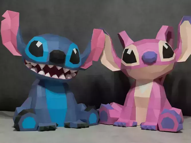 Stitch and Angel papercraft DIY pepakura origami template 