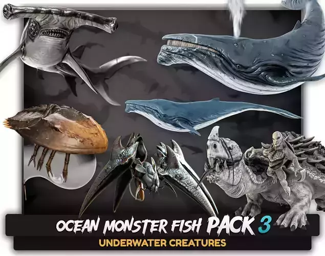 Ocean Monster Fish Pack 3 - Predator - Underwater Creatures - 38 3D Model Collection