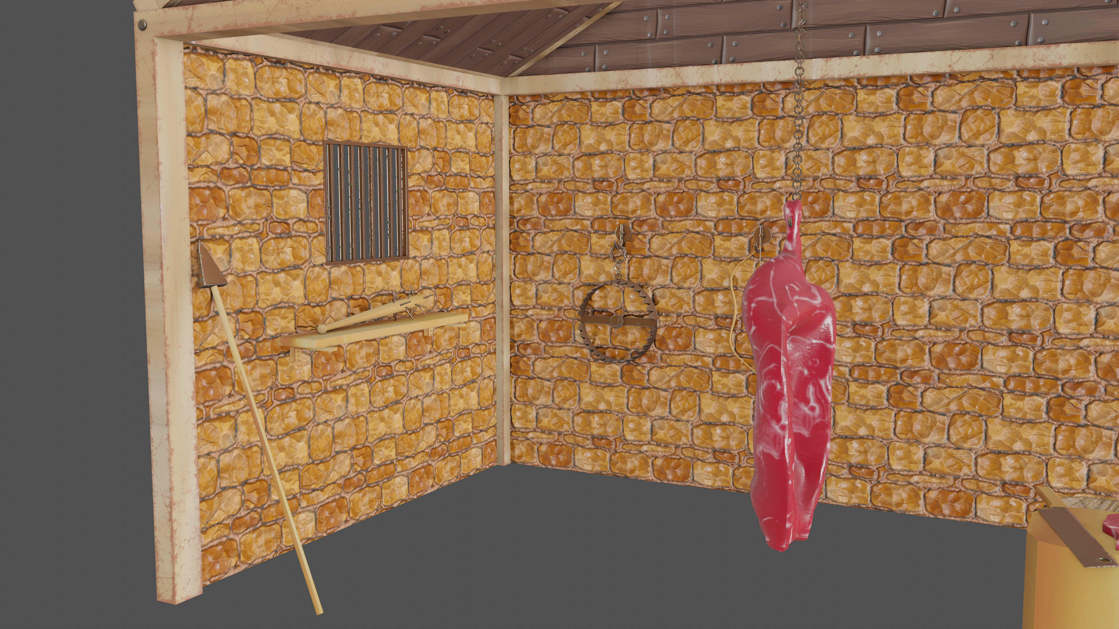 Stylized medieval hunting workshop Low-poly 3D model_3