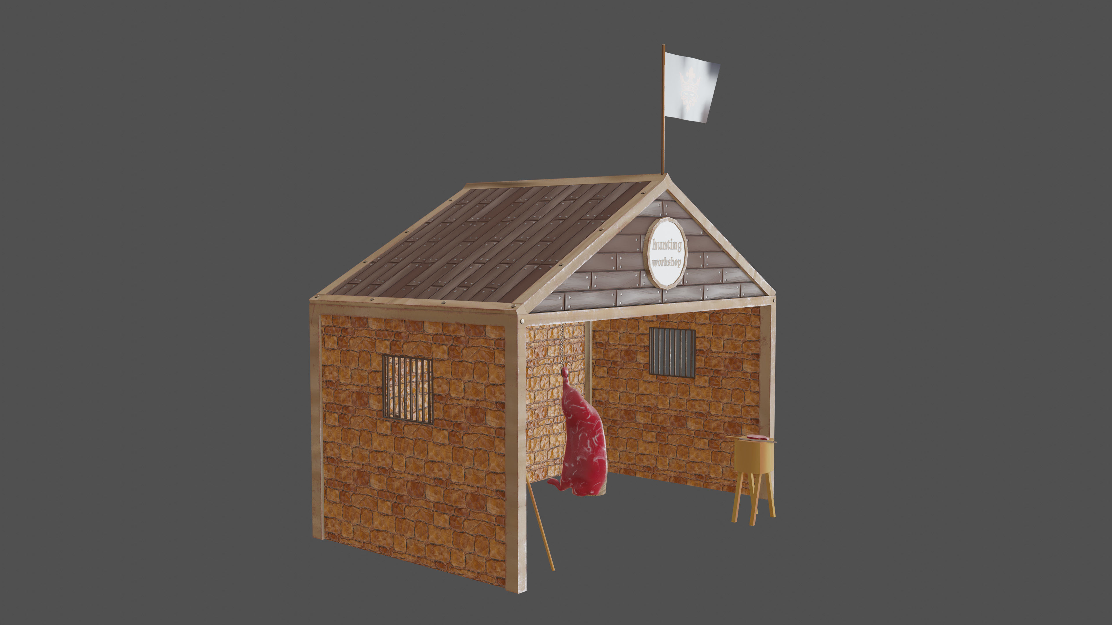 Stylized medieval hunting workshop Low-poly 3D model_2