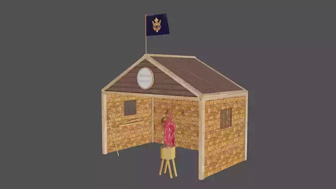 Stylized medieval hunting workshop Low-poly 3D model