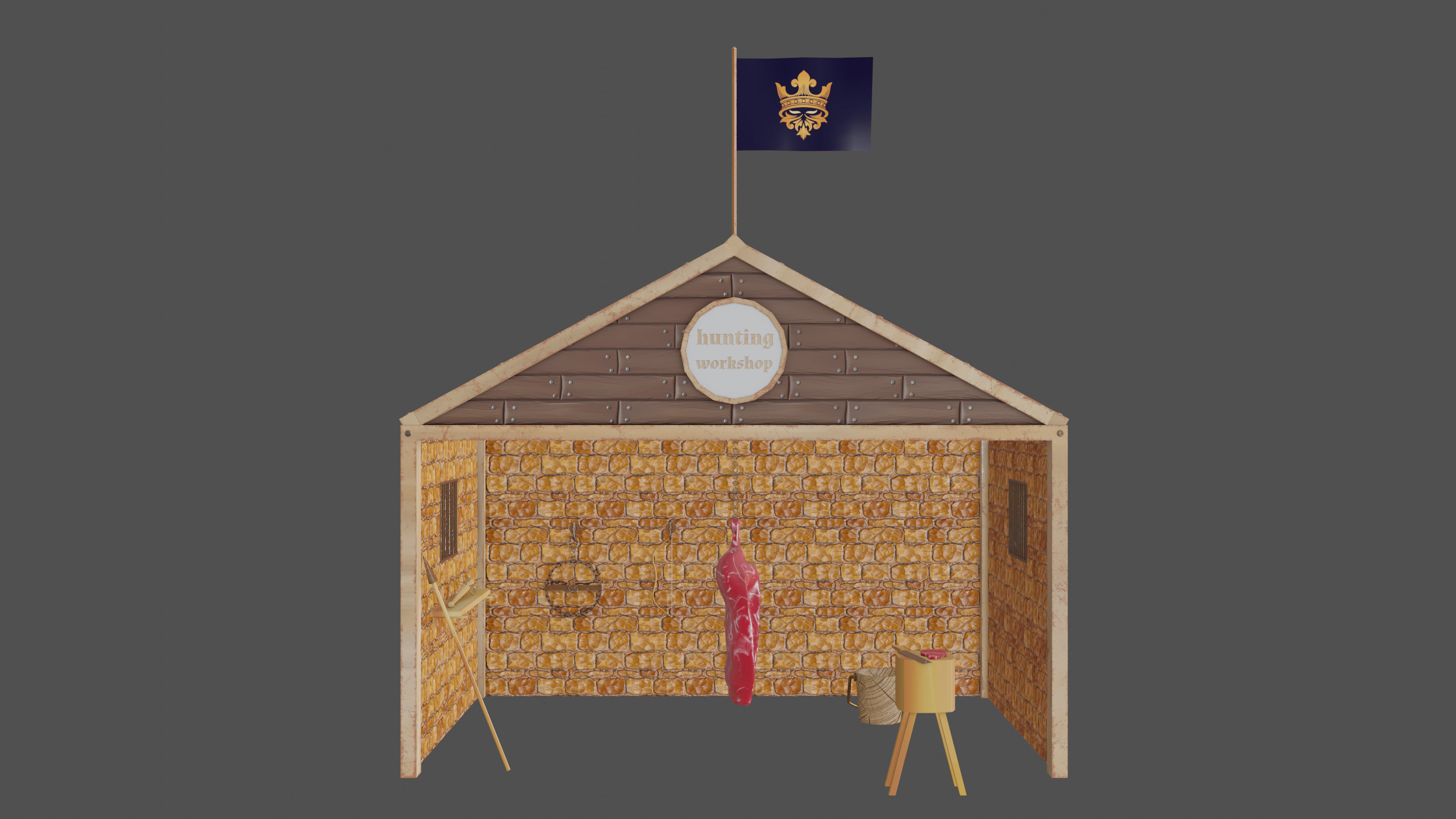 Stylized medieval hunting workshop Low-poly 3D model_1